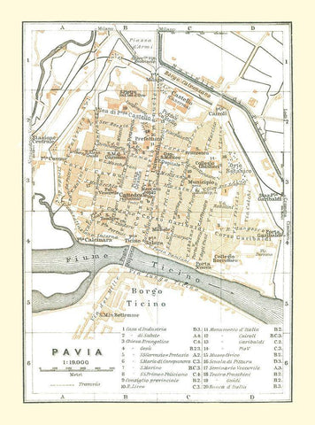 Pavia Italy - Bertarelli 1914 White Modern Wood Framed Art Print with Double Matting by Bertarelli