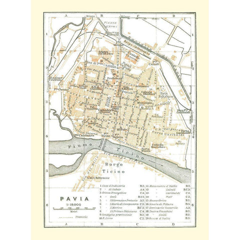 Pavia Italy - Bertarelli 1914 White Modern Wood Framed Art Print by Bertarelli