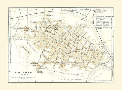 Piacenza Italy - Bertarelli 1914 Black Ornate Wood Framed Art Print with Double Matting by Bertarelli