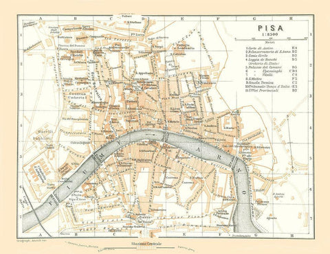 Pisa Italy - Bertarelli 1914 White Modern Wood Framed Art Print with Double Matting by Bertarelli