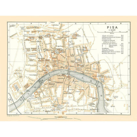 Pisa Italy - Bertarelli 1914 Black Modern Wood Framed Art Print by Bertarelli