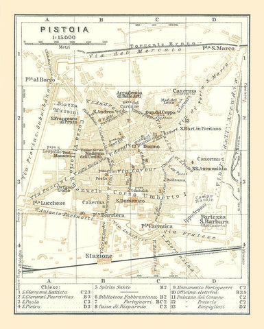 Pistoia Italy - Bertarelli 1914 White Modern Wood Framed Art Print with Double Matting by Bertarelli