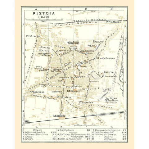 Pistoia Italy - Bertarelli 1914 Black Modern Wood Framed Art Print by Bertarelli