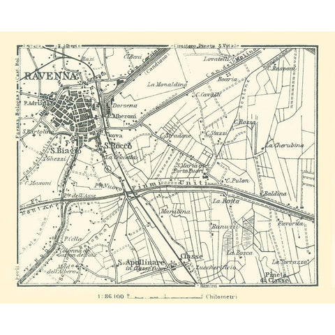 Ravenna Plan Italy - Bertarelli 1914 Black Modern Wood Framed Art Print with Double Matting by Bertarelli