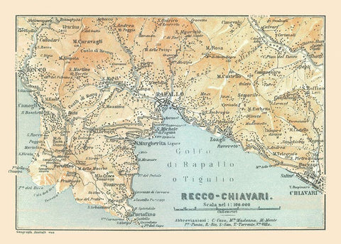 Recco Chiavari Italy - Bertarelli 1914 Black Ornate Wood Framed Art Print with Double Matting by Bertarelli