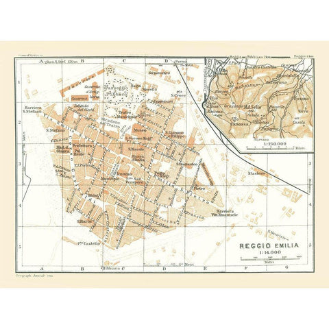 Reggio Emilia Italy - Bertarelli 1914 Gold Ornate Wood Framed Art Print with Double Matting by Bertarelli