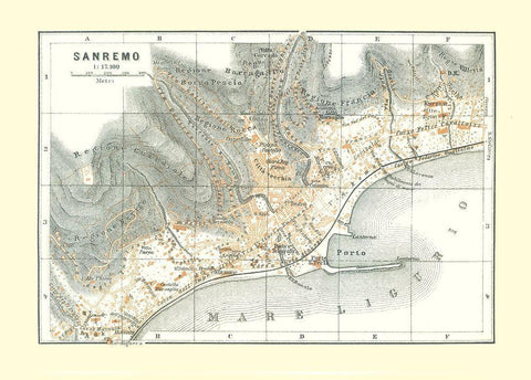 Sanremo Italy - Bertarelli 1914 White Modern Wood Framed Art Print with Double Matting by Bertarelli