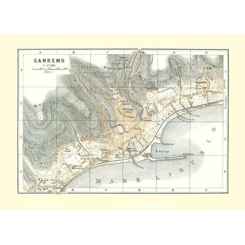 Sanremo Italy - Bertarelli 1914 White Modern Wood Framed Art Print by Bertarelli