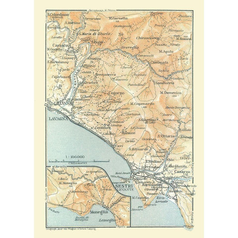 Chiavari Sestri Moneglia Italy - Bertarelli 1914 Gold Ornate Wood Framed Art Print with Double Matting by Bertarelli