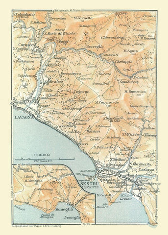 Chiavari Sestri Moneglia Italy - Bertarelli 1914 White Modern Wood Framed Art Print with Double Matting by Bertarelli