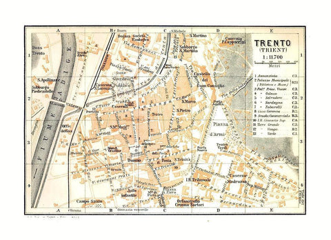 Trento Italy - Bertarelli 1914 White Modern Wood Framed Art Print with Double Matting by Bertarelli