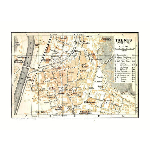 Trento Italy - Bertarelli 1914 Gold Ornate Wood Framed Art Print with Double Matting by Bertarelli