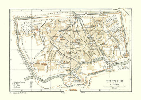 Treviso Italy - Bertarelli 1914 White Modern Wood Framed Art Print with Double Matting by Bertarelli