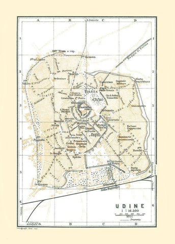 Udine Italy - Bertarelli 1914 Black Ornate Wood Framed Art Print with Double Matting by Bertarelli