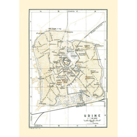 Udine Italy - Bertarelli 1914 Gold Ornate Wood Framed Art Print with Double Matting by Bertarelli