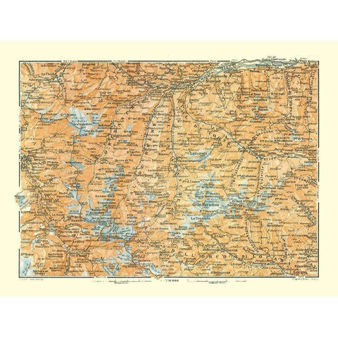 Mountains France Italy - Bertarelli 1914 Black Modern Wood Framed Art Print with Double Matting by Bertarelli