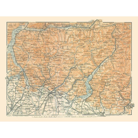 Bergamo Alps North Italy - Bertarelli 1914 Gold Ornate Wood Framed Art Print with Double Matting by Bertarelli