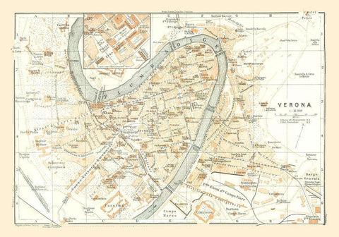 Verona Italy - Bertarelli 1914 White Modern Wood Framed Art Print with Double Matting by Bertarelli