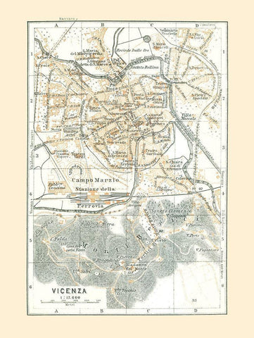 Vicenza Italy - Bertarelli 1914 Black Ornate Wood Framed Art Print with Double Matting by Bertarelli