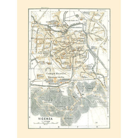 Vicenza Italy - Bertarelli 1914 Black Modern Wood Framed Art Print by Bertarelli