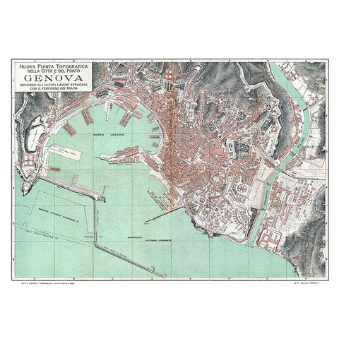 Genoa Italy - Bertarelli 1921 Gold Ornate Wood Framed Art Print with Double Matting by Bertarelli