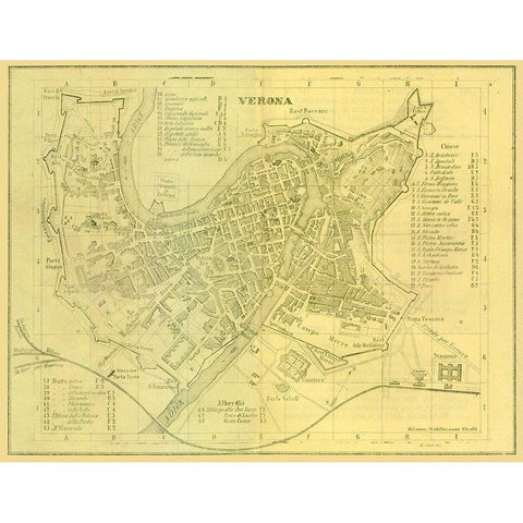 Verona Italy - Muggiani 1865  Black Modern Wood Framed Art Print with Double Matting by Muggiani