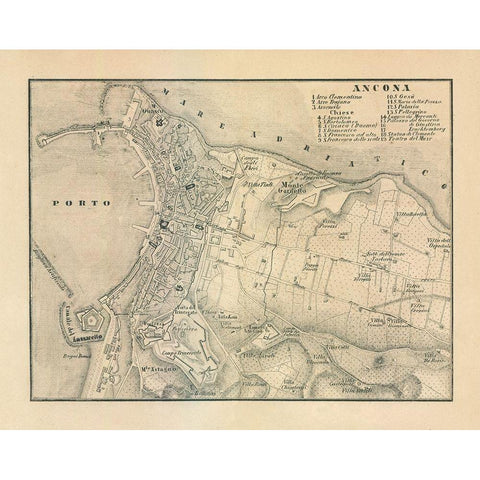 Ancona Italy - Castro 1870  Gold Ornate Wood Framed Art Print with Double Matting by Castro