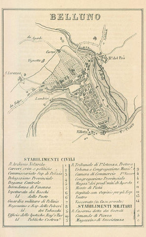 Belluno Italy - Castro 1870  Black Ornate Wood Framed Art Print with Double Matting by Castro