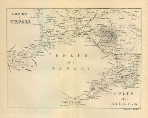 Napoli Italy - Castro 1870  Black Ornate Wood Framed Art Print with Double Matting by Castro