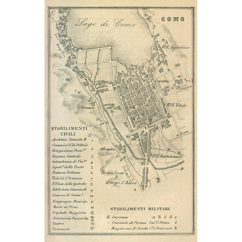 Como Italy - Castro 1870  White Modern Wood Framed Art Print by Castro