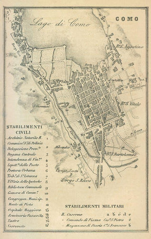 Como Italy - Castro 1870  Black Ornate Wood Framed Art Print with Double Matting by Castro