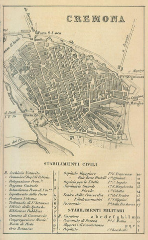 Cremona Italy - Castro 1870  Black Ornate Wood Framed Art Print with Double Matting by Castro