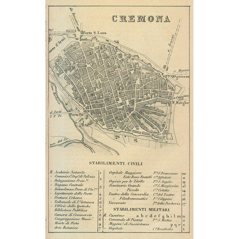 Cremona Italy - Castro 1870  Black Modern Wood Framed Art Print by Castro