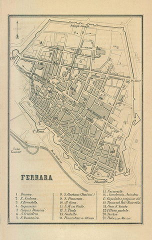 Ferrara Italy - Castro 1870  Black Ornate Wood Framed Art Print with Double Matting by Castro