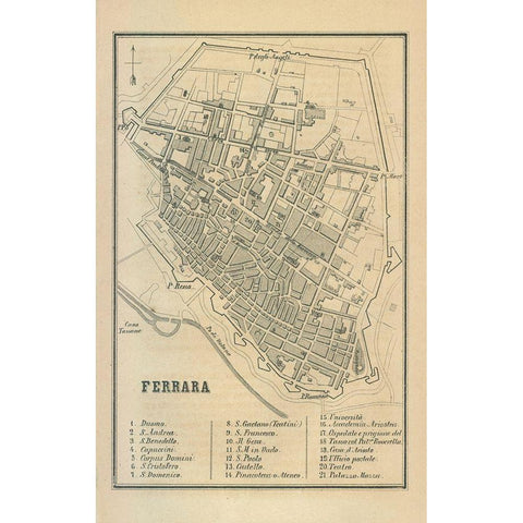 Ferrara Italy - Castro 1870  White Modern Wood Framed Art Print by Castro