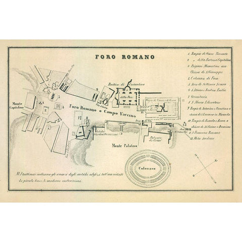 Foro Romano Italy - Castro 1870  Gold Ornate Wood Framed Art Print with Double Matting by Castro