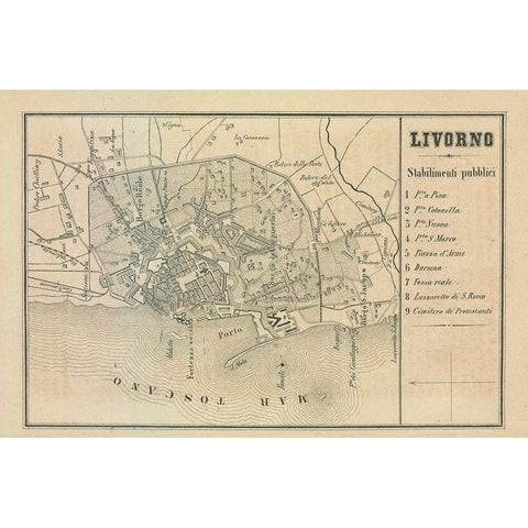 Livorno Italy - Castro 1870  Black Modern Wood Framed Art Print by Castro