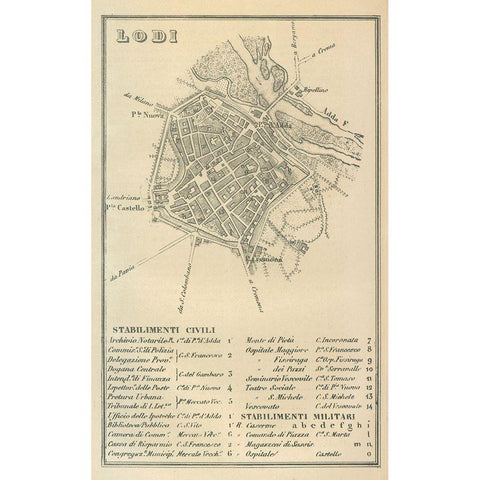 Lodi Italy - Castro 1870  Black Modern Wood Framed Art Print by Castro