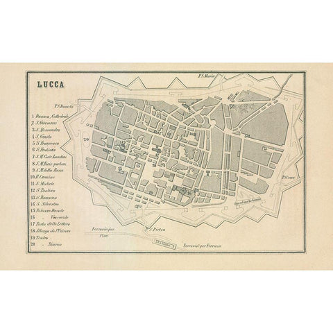 Lucca Italy - Castro 1870 White Modern Wood Framed Art Print by Castro