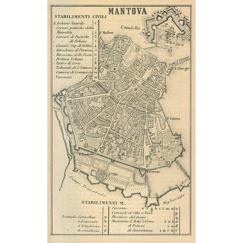 Mantova Italy - Castro 1870  White Modern Wood Framed Art Print by Castro