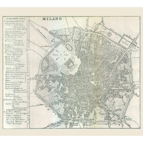 Milano Italy - Castro 1870  Gold Ornate Wood Framed Art Print with Double Matting by Castro