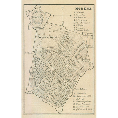 Modena Italy - Castro 1870  White Modern Wood Framed Art Print by Castro