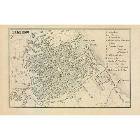 Palermo Italy - Castro 1870  Black Modern Wood Framed Art Print by Castro