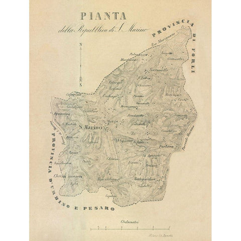 Pianta Italy - Castro 1870  Black Modern Wood Framed Art Print by Castro