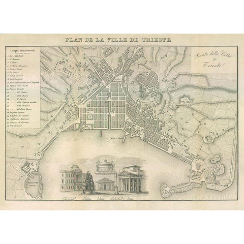 Trieste Italy - Castro 1870  Gold Ornate Wood Framed Art Print with Double Matting by Castro