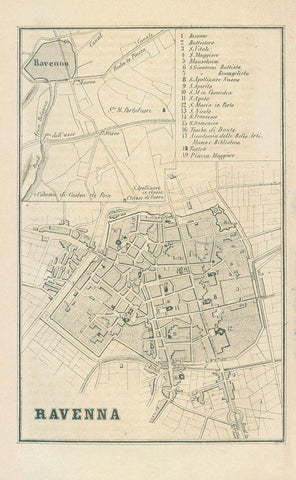 Ravenna Italy - Castro 1870  Black Ornate Wood Framed Art Print with Double Matting by Castro