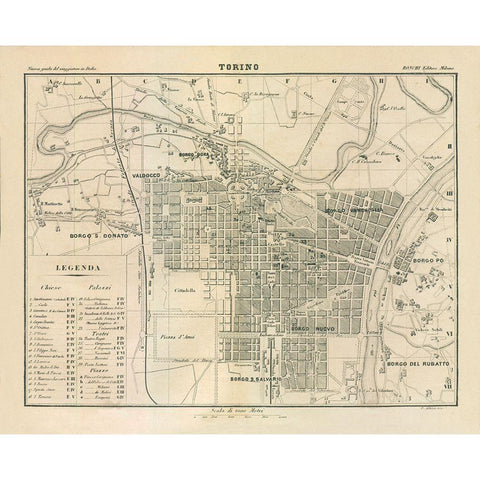 Torino Italy - Castro 1870  White Modern Wood Framed Art Print by Castro