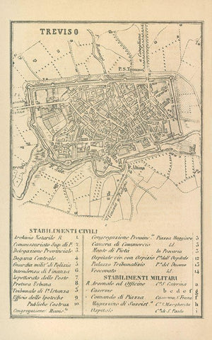 Treviso Italy - Castro 1870  Black Ornate Wood Framed Art Print with Double Matting by Castro