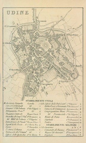 Udine Italy - Castro 1870  White Modern Wood Framed Art Print with Double Matting by Castro