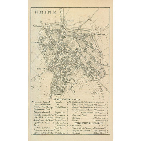 Udine Italy - Castro 1870  Black Modern Wood Framed Art Print by Castro